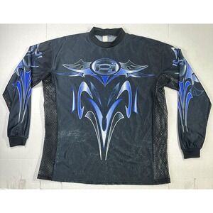 Y2K Tribal Motocross Rave Jersey Rambo Name Blue Black Mesh Long Sleeve Shirt